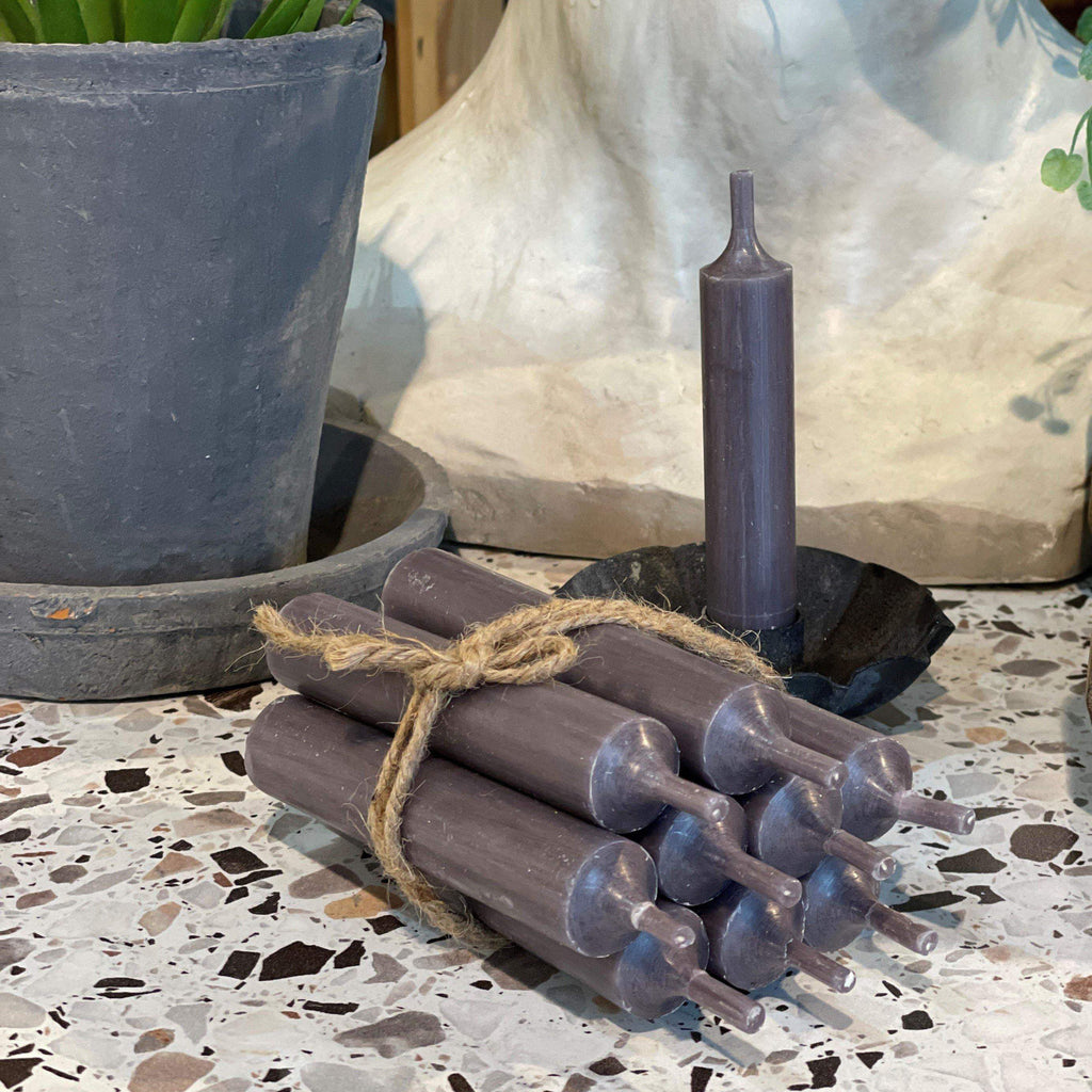 Bundle of 10 Short Dinner Candles - Dark Grey Purple - Liv's