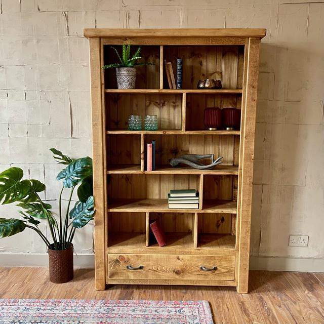 Sherwood Industrial Bookcase, Staggered Shelves - Liv's