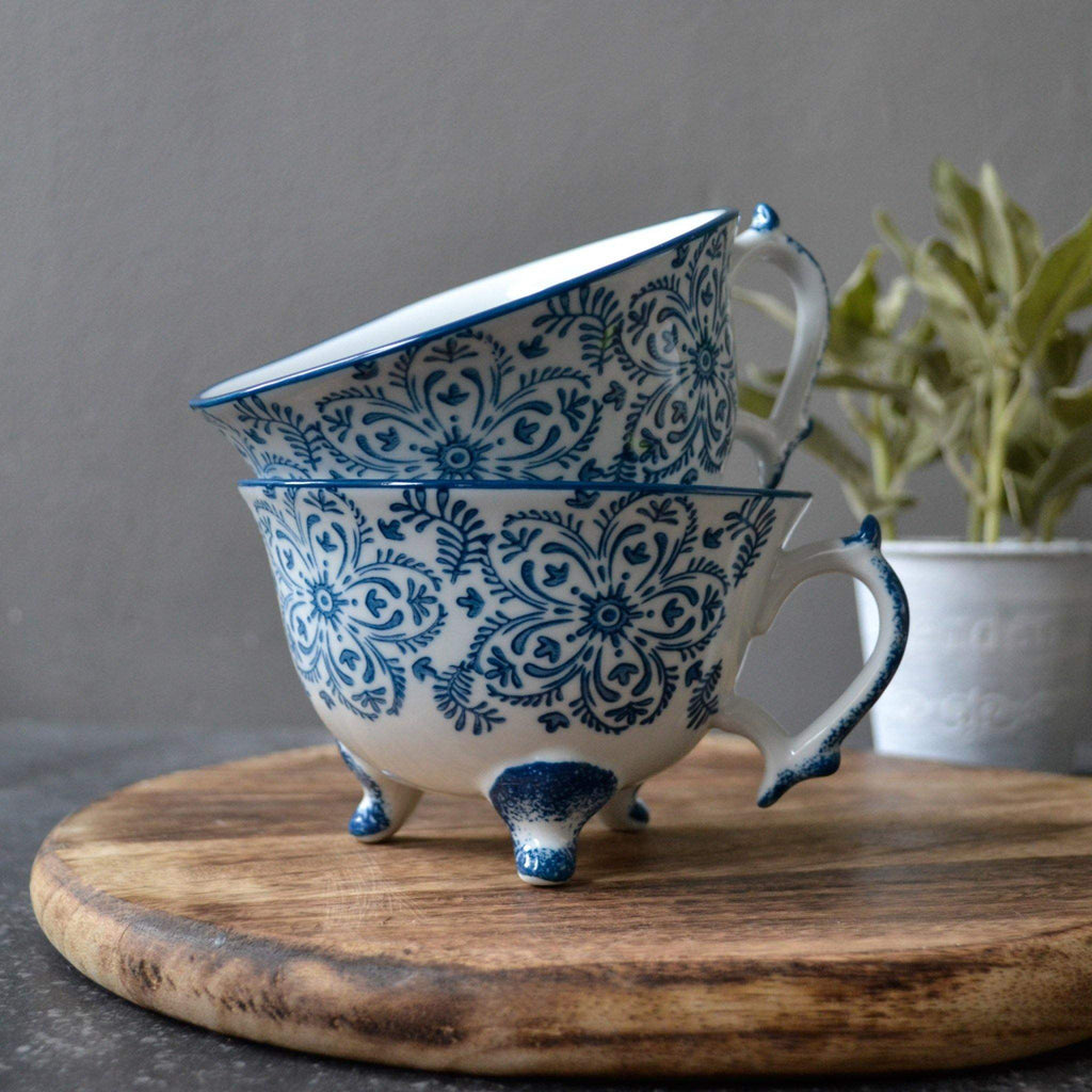 Blue Pattern Teacup on Feet - Big Flower - Liv's