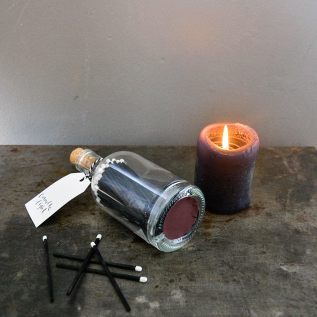 Matches in Glass Bottle - (Black) Candle Light - Liv's