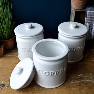 White Ceramic Tea Coffee Sugar Canister Set - Main Image