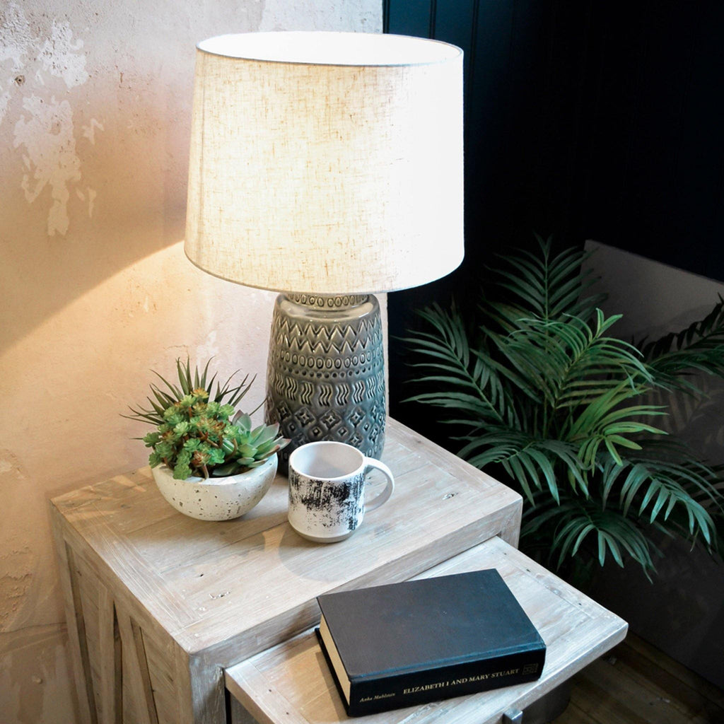 Grey Embossed Pattern Table Lamp w/Shade - Liv's