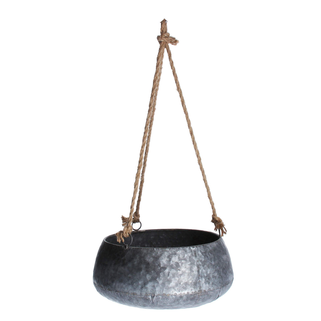 Galvanised Hanging Pot with Jute & Hook, 29x15cm - Liv's