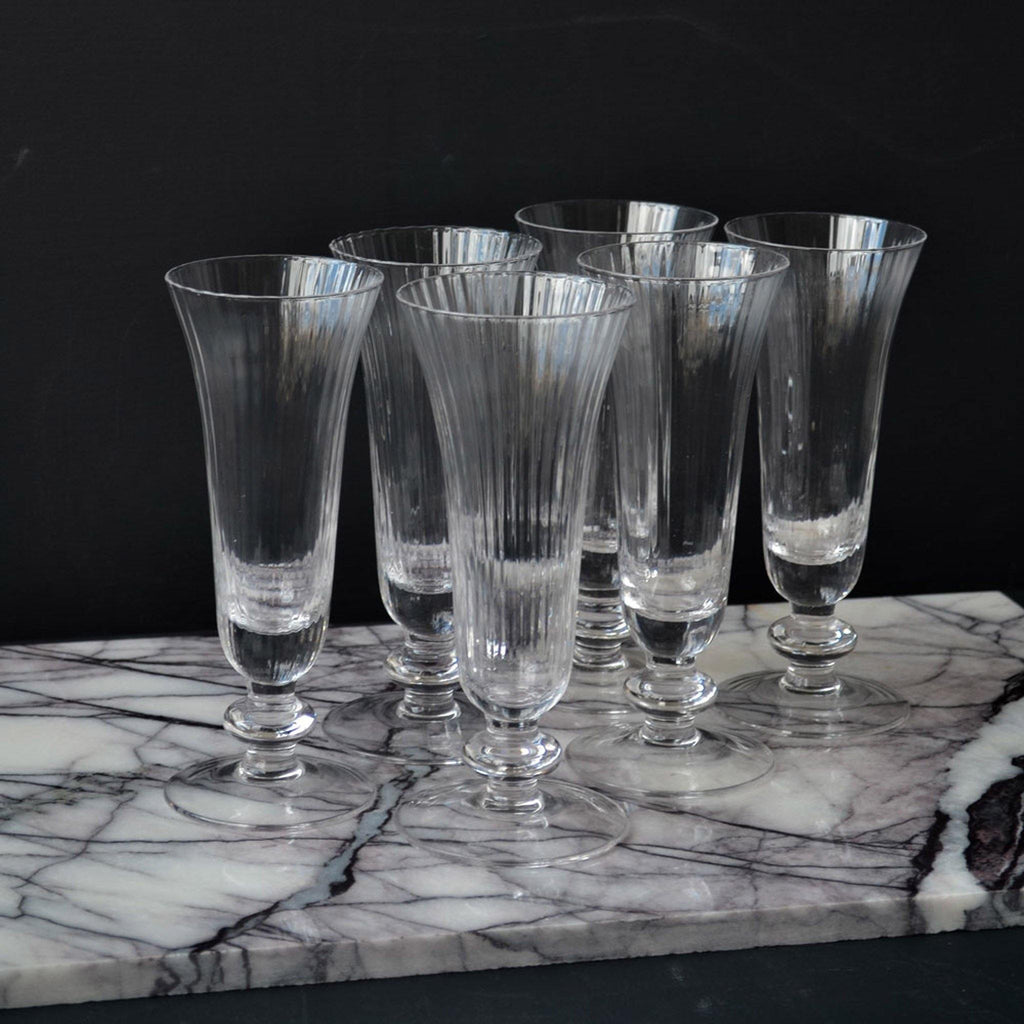 Set of  6, Ribbed Glass Flutes - Clear - Liv's