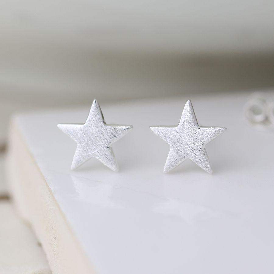 Earrings - Silver Star Scratched Studs - Liv's