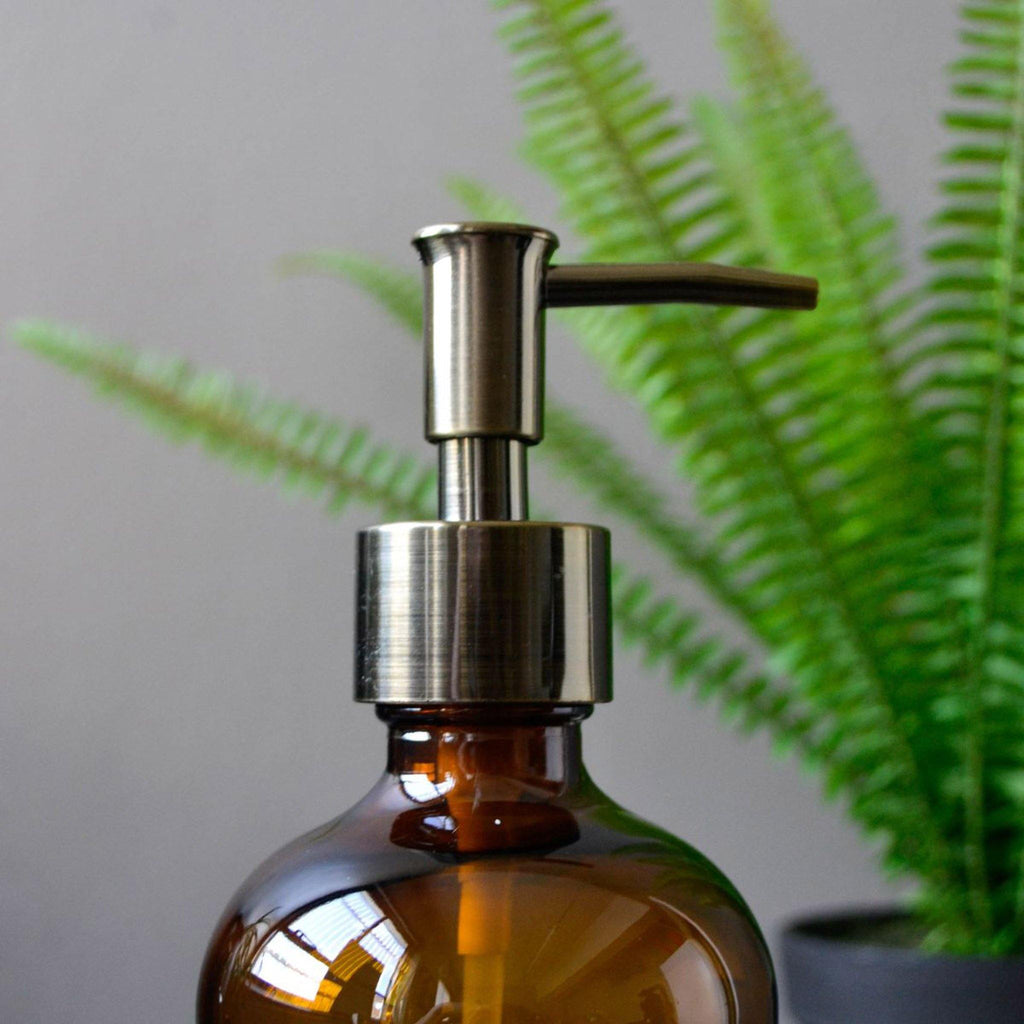 Glass Bottle with Pump Dispenser - Brown, 480ml - Liv's