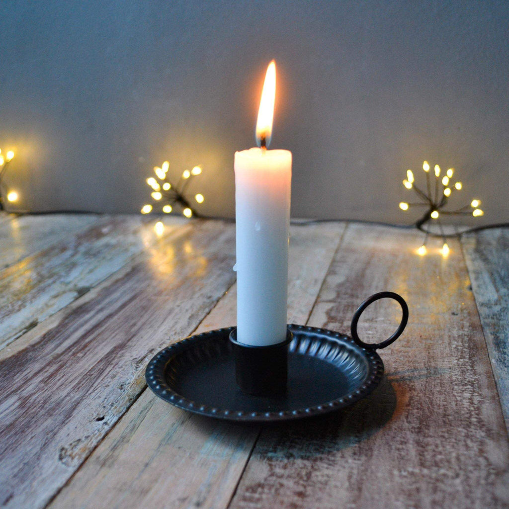 Black Metal Chamber Stick Candle Holder with Loop Handle - Liv's