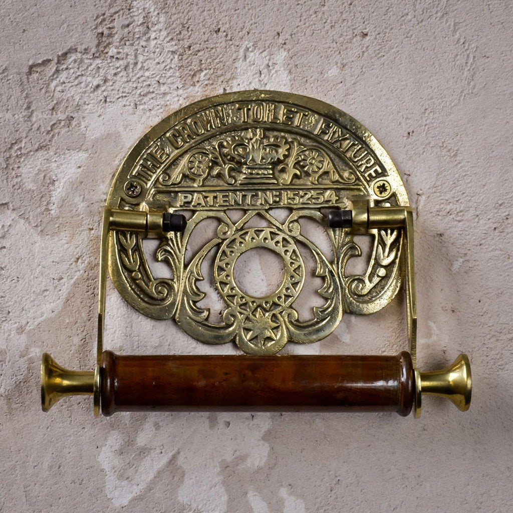 Toilet Roll Holder - Victorian Crown, Brass & Wood - Liv's