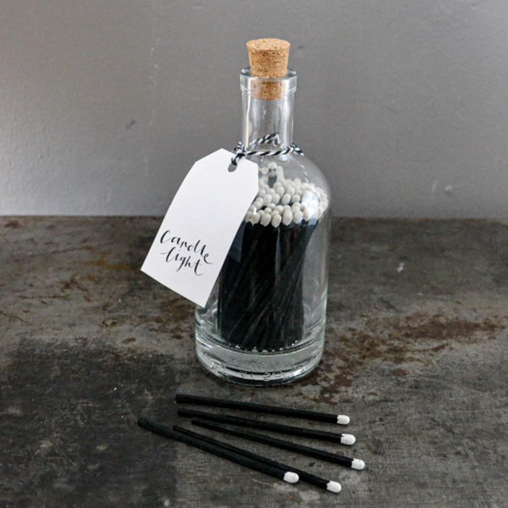 Matches in Glass Bottle - (Black) Candle Light - Liv's