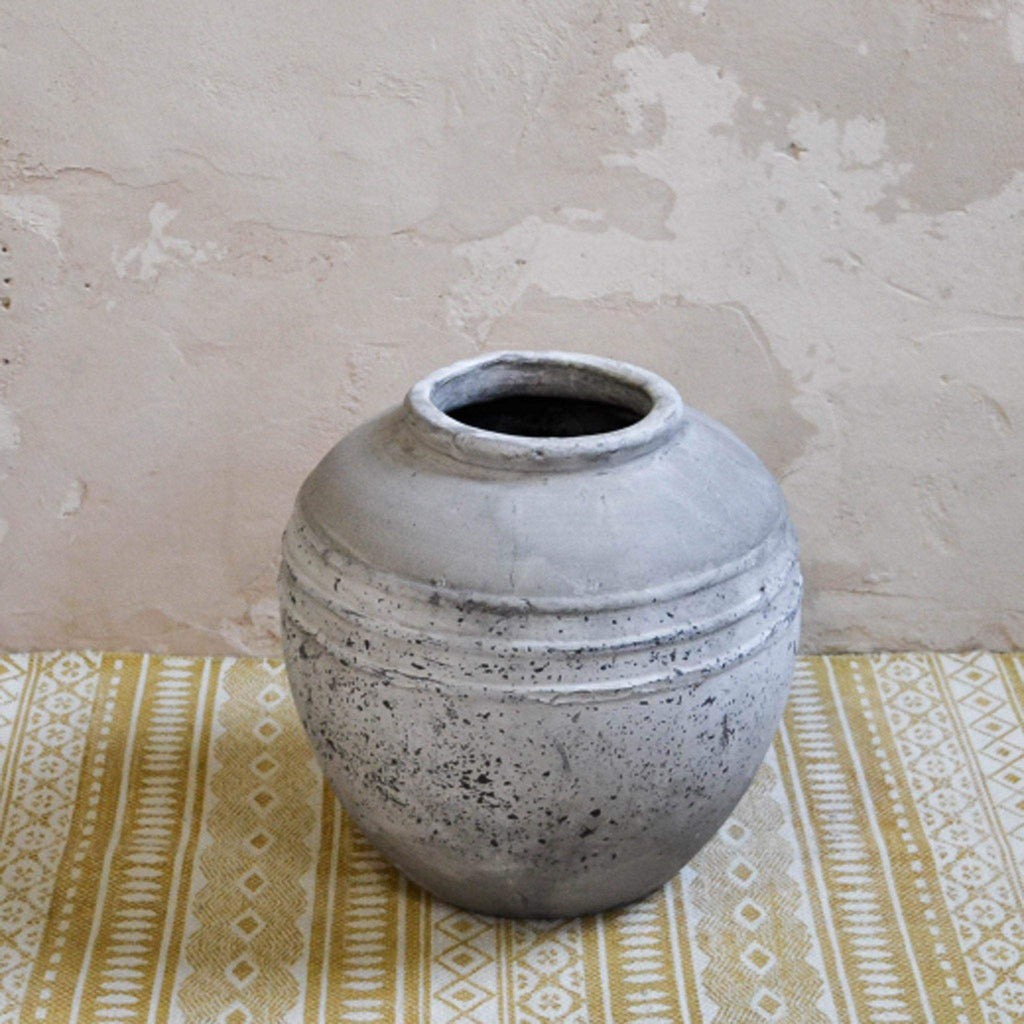 Distressed Stone Vase with Ribbed Detail - Liv's