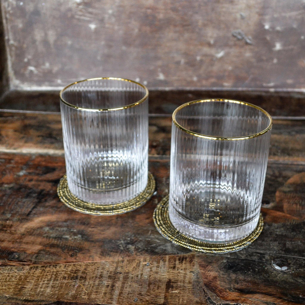 Set 4 Ribbed Glass Tumbler with Gold Rim - Liv's