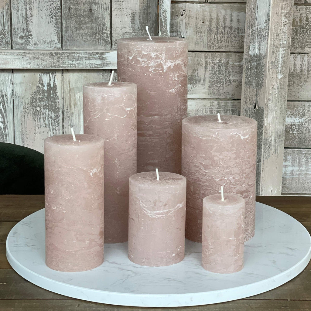 Rustic Pillar Candle - Plaster Pink 80Hrs (7x20cm) - Liv's
