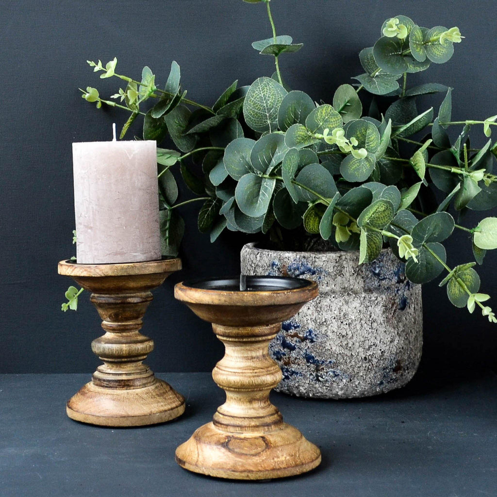 Short Wooden Candle Stick - Avail. in 2 Colours - Liv's