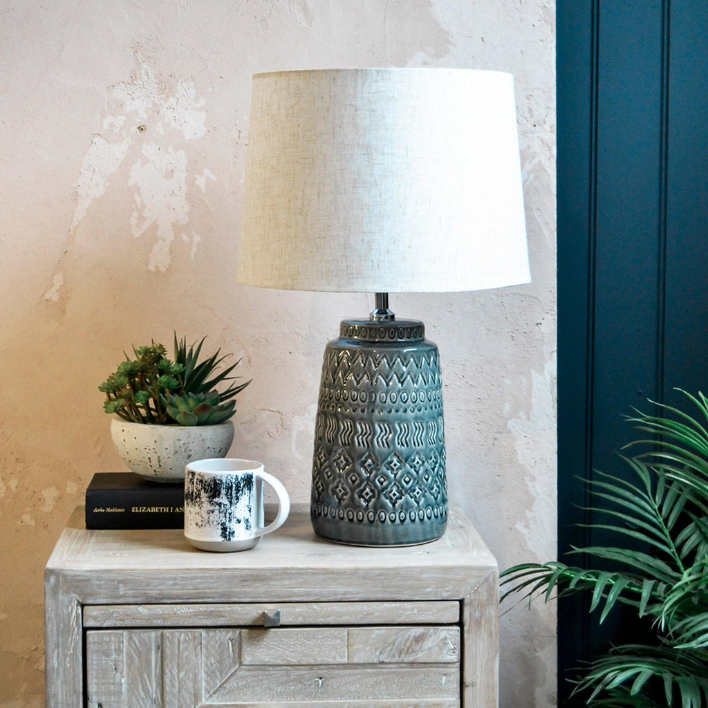 Grey Embossed Pattern Table Lamp w/Shade - Liv's