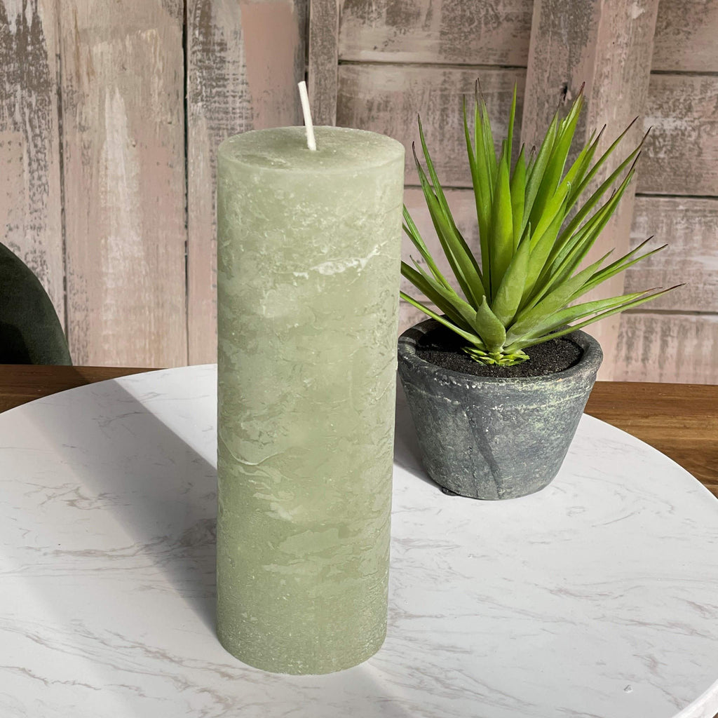 Rustic Pillar Candle - Dusty Green 80Hrs (7x20cm) - Liv's