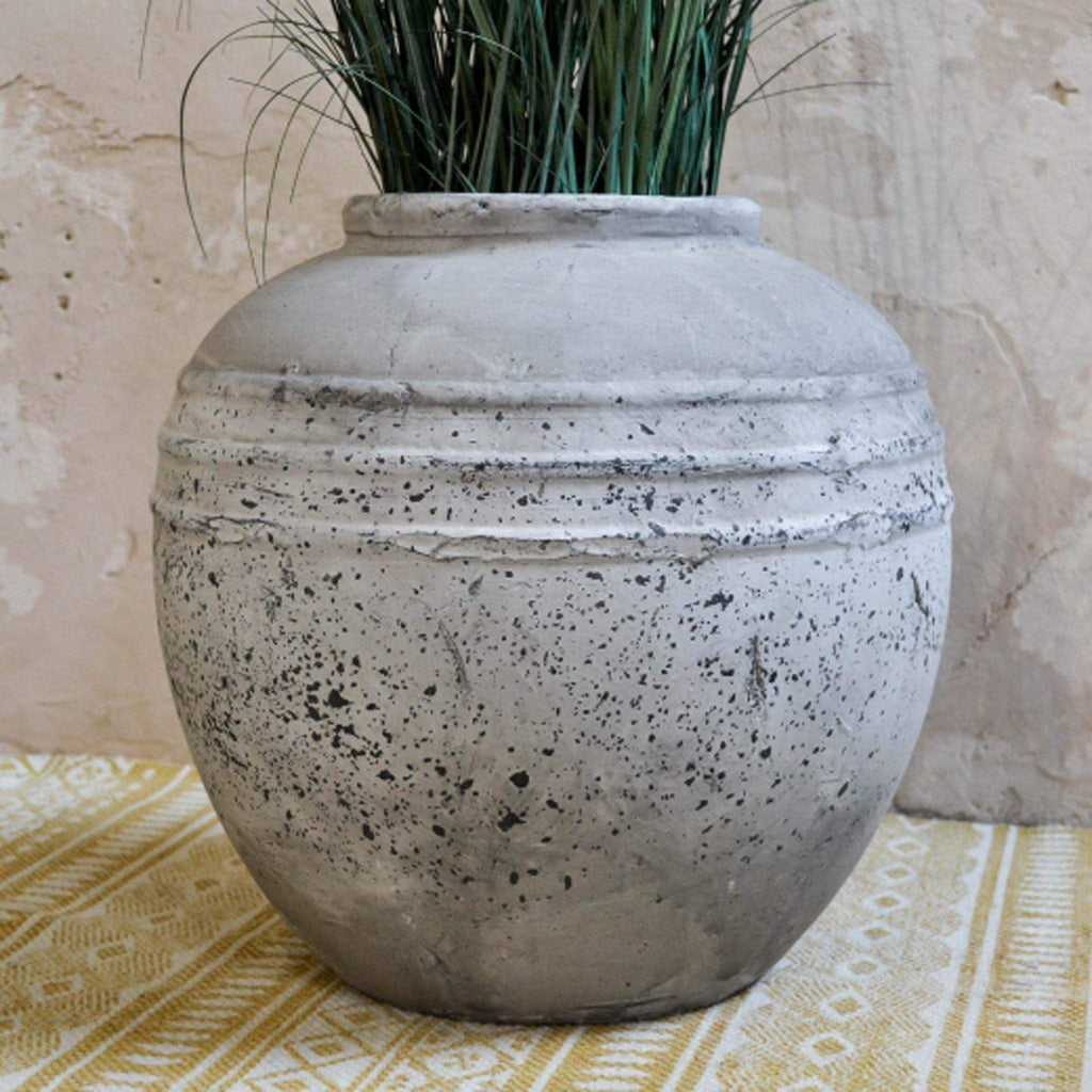 Distressed Stone Vase with Ribbed Detail - Liv's