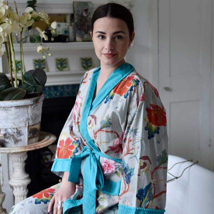 Dressing Gown - Blue Exotic Flower - Liv's