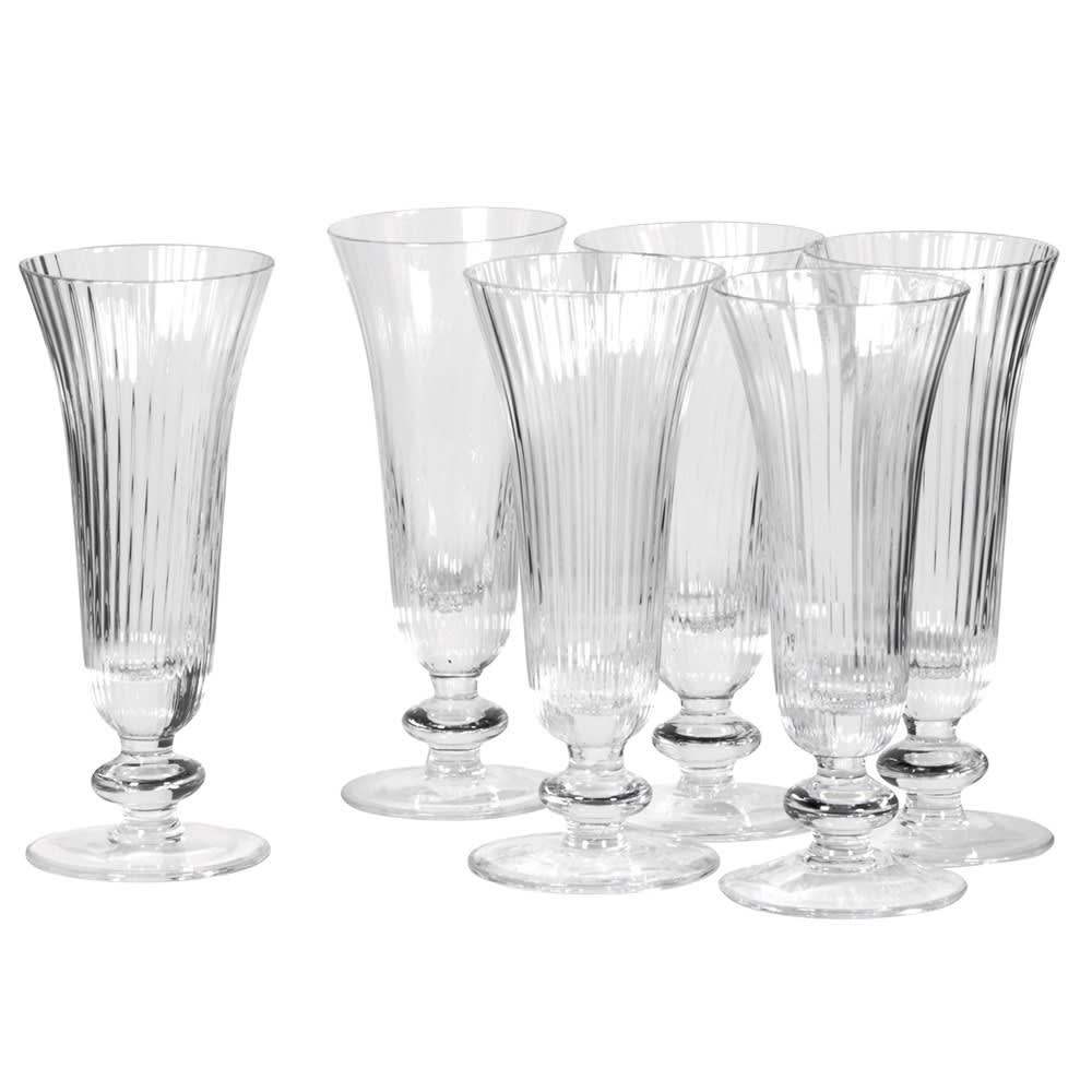 Set of  6, Ribbed Glass Flutes - Clear - Liv's
