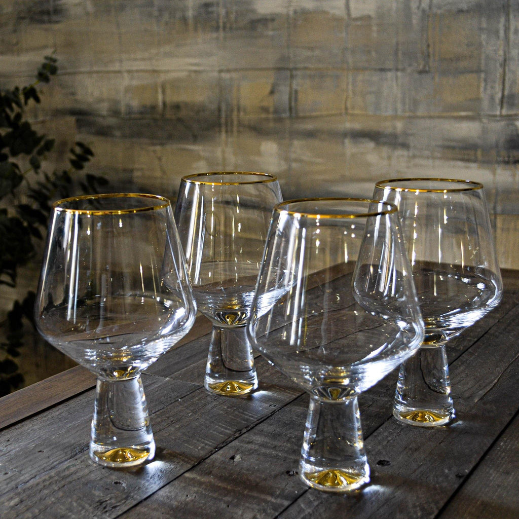 Gold Rim Heavy Stem Glass Wine Goblets - set of 4 - Liv's