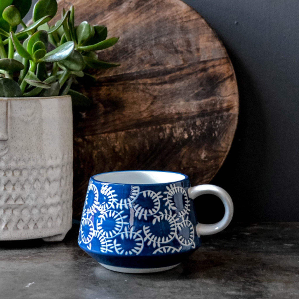 Blue and White Hand Painted Embossed Mug - Liv's