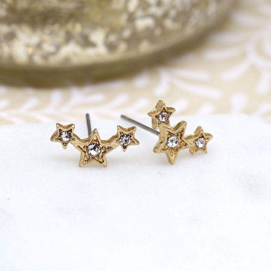 Earrings - Gold Plated Triple Star with Diamantees - Liv's