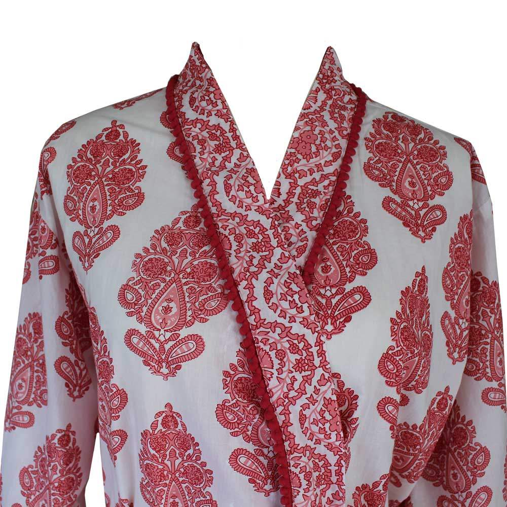Dressing Gown - White & Pink Paisley - Liv's